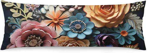 Funda de almohada corporal grande con cremallera oculta, diseño floral azul, diseño de flores vintage, 20 x 54 pulgadas, funda de almohada para