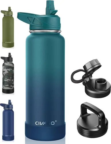 Miniatura 45 de CIVAGO Botella de agua aislada de 22 onzas con pajita, frasco de agua deportiva de acero inoxidable con 3 tapas