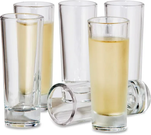 Oggi Vasos altos con base pesada, juego de 6 vasos de chupito de vidrio real, diseño fresco y clásico, regalos ideales para padrinos de boda, vasos