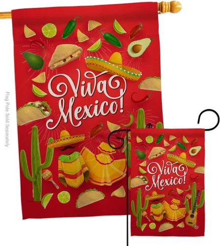 Miniatura 10 de Viva México - Kit de banderas de jardín para casa de jardín, fiesta de verano, cactus y piñata, sombrero mexicano, fiesta mexicana, pequeño regalo