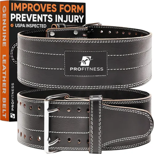 ProFitness - Cinturón de levantamiento de pesas (13 mm de espesor) - Cinturón de peso de cuero para hombres y mujeres - Cinturón de apoyo para la