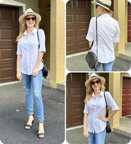 Miniatura 6 de Zeagoo - Camisas con botones para mujer, manga de 3/4, blusas de vestir, casual de negocios, cuello Oxford, tops