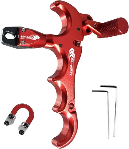 Miniatura 13 de Lanzador de ayuda de arco compuesto y cuerda de bucle D, ajustable puede girar 360° pulgar liberación arco ayuda aleación de aluminio, ayudas