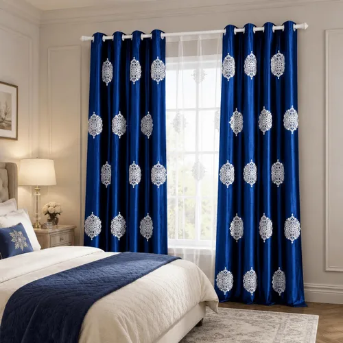 Miniatura 3 de VOGOL Cortinas opacas bordadas para sala de estar, paneles de cortina de terciopelo azul para dormitorio, 52 x 63 pulgadas, 2 paneles