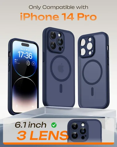 Miniatura 2 de TOCOL Funda magnética 3 en 1 para iPhone 14 Pro, mejorada [protección completa de cámara] con 2 protectores de pantalla, funda de grado militar Azul