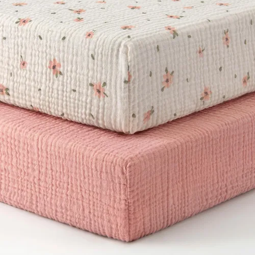 Miniatura 125 de Blissful Diary Sábanas de muselina para cuna para niñas, sábana de bebé de algodón suave bohemio para colchón de cuna estándar de 52 x 28 pulgadas