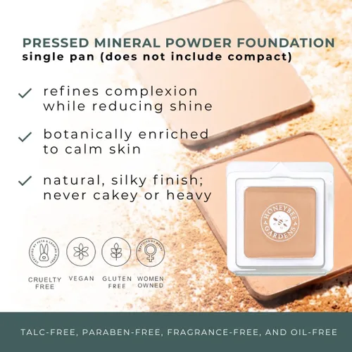 Miniatura 2 de Honeybee Gardens Recambio de base de polvo mineral prensado, bronceado medio, cobertura de luz ajustable, base de polvo prensado mate, hecha sin
