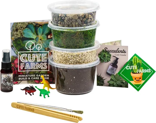 Miniatura 9 de Cute Farms - Juego de terrario para principiantes Musgo, vermiculita, tierra, piedras, alimento para plantas, herramientas de terminado, guía