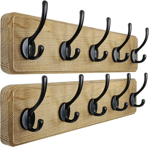 Miniatura 18 de Dseap Perchero de Pared: Moderno, Patentado, Resistente, 17.4" de Largo, Riel Colgador de Madera con 5 Ganchos Dobles para Abrigos de Invierno, Negro