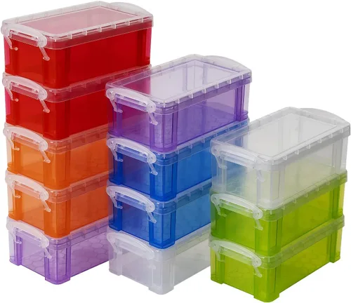 12 PCS recipientes pequeños de almacenamiento con tapas, caja de plástico pequeña apilable de 5" X 2.8" X 2", colorida caja de almacenamiento de