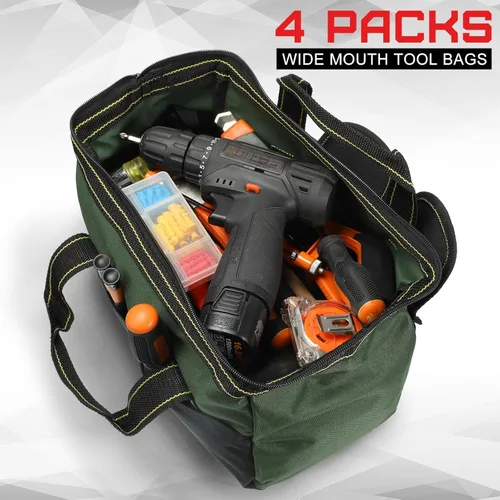 Miniatura 5 de Bolsa de herramientas de 4 piezas con base moldeada resistente al agua, múltiples bolsillos, bolsa de herramientas de boca ancha, organizador