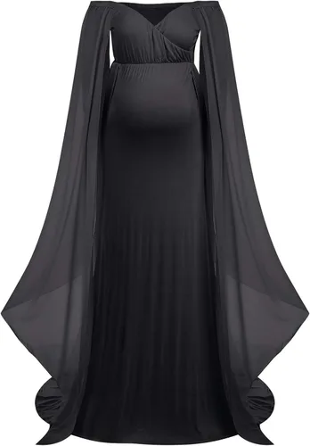 Miniatura 4 de Vestido de maternidad elegante con hombros descubiertos para mujer vestido de maternidad ajustado de gasa manga acampanada vestido de fotografía