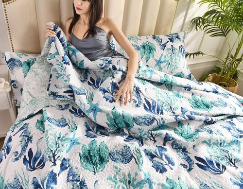Miniatura 3 de Coastal Home Collection - Juego de colcha reversible tamaño individual con edredones, fundas de almohada, suave, ligero, patrón de océano tropical