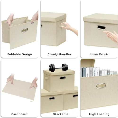 Miniatura 3 de SNWDN Paquete de 4 contenedores plegables de tela con tapas, caja de almacenamiento de tela con tapas para organizadores de armario y almacenamiento