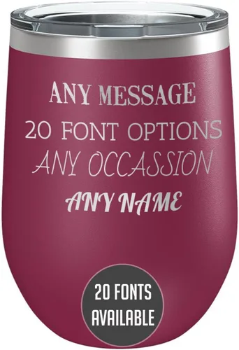 Miniatura 18 de Vaso de vino personalizado de acero inoxidable recubierto de polvo de 12 onzas con tapa, grabado personalizado, regalos de vino personalizados