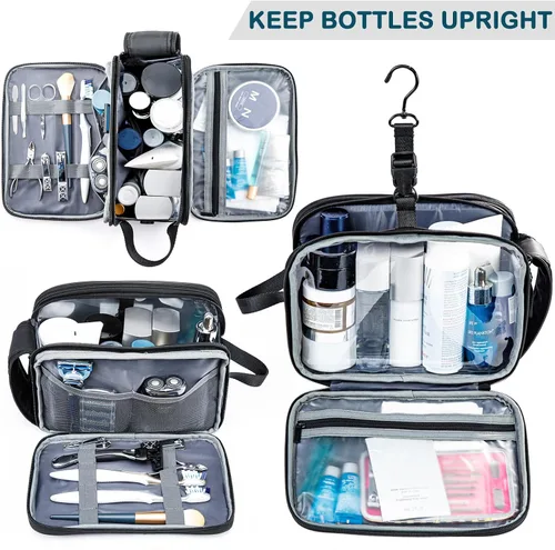 Miniatura 7 de BAGSPRITE Neceser para Hombres y Mujeres, Bolsa de Viaje con Gancho para Colgar, Bolsa de Cosméticos Resistente al Agua, Organizador de Kit de Negro