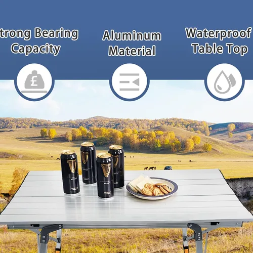 Miniatura 5 de Mesa auxiliar portátil para acampar, mesa de playa plegable de aluminio ultraligera con bolsa de transporte con patas retráctiles para cocinar al