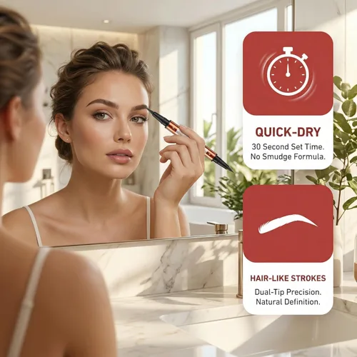 Miniatura 2 de Bolígrafo de doble cabeza para cejas, punta de doble cepillo ultra precisa, trazos de larga duración, disponible en 5 tonos naturales, 3# marrón
