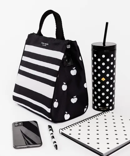 Miniatura 4 de kate spade new york Vaso aislado con popote reutilizable, taza de viaje de acrílico negro de 24 onzas con tapa, lunares Polka Dots