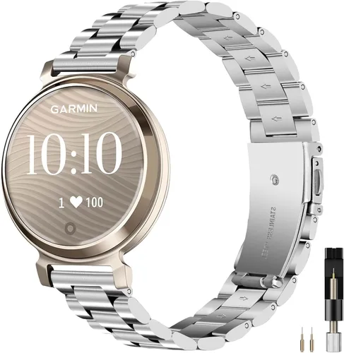 Miniatura 10 de Miimall Metal Band Compatible for Garmin Lily 1/2 Active Bands for Women, Lightweight, Slim Luxury Stainless Steel Replacement Strap Bracelet Oro