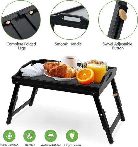 Miniatura 8 de Mayyol Bandeja de Desayuno para Comer en la Cama - Mesa de Comida Elevada con Altura Ajustable - Bandeja de Servir de Bambú para Regazo/Sofá