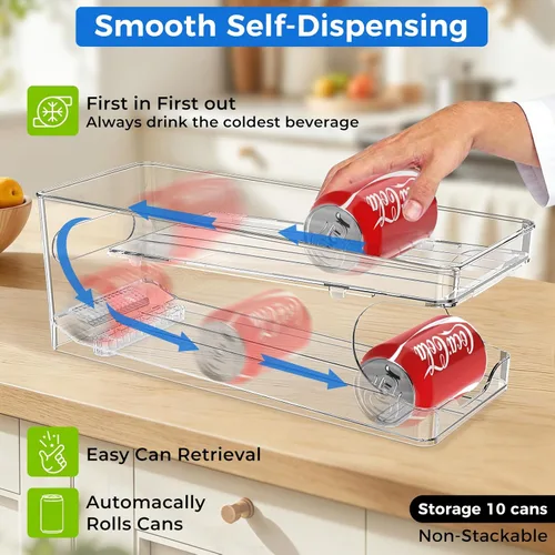 Miniatura 3 de Organizador de latas de soda enrollable BingoHive para refrigerador, dispensador de latas para cerveza, soda, seltzer, lata de pop, organizador