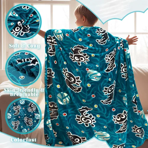 Miniatura 4 de Manta de Ajolotl para Niños que Brilla en la Oscuridad Manta para Niños Niños Manta de Tiro Regalos de Ajolotl Decoración Animal Salamandra Mantas