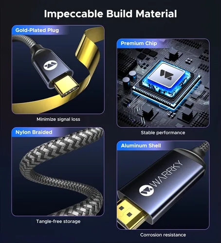 Miniatura 6 de Warrky Cable USB C a HDMl 4K a 60Hz [alta velocidad, chapado en oro] Cable tipo C a HDMl 2.0, Thunderbolt 4/3 a HDMl, compatible con iPhone 16 Pro