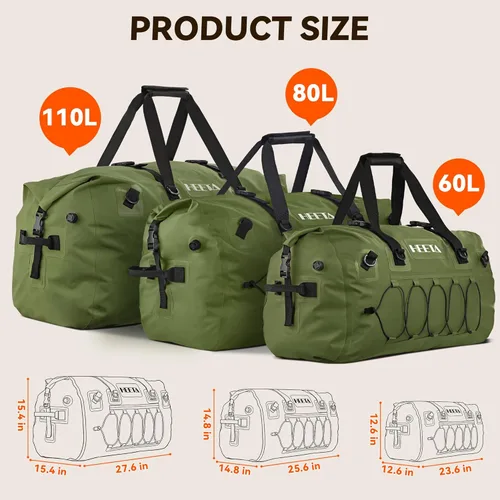 Miniatura 5 de HEETA Bolsa de lona impermeable para motocicleta, mochila seca para motocicleta, 60L/80L, extra grande, bolsas de viaje con correas y asas