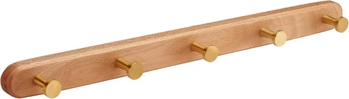 Miniatura 10 de Perchero de pared montado, estante de gancho de madera de nogal resistente con 5 ganchos dobles de metal para colgar abrigos, colgador de abrigos