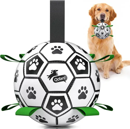 Miniatura 35 de QDAN Juguetes para perros, pelota de fútbol extragrande con correas, juguete de remolcador, juguete de agua, bolas duraderas para perros