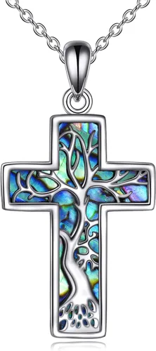 Miniatura 14 de YFN Collar de cruz de plata de ley 925 con nudo celta cruz infinito corazón amor colgante collar de 18 pulgadas