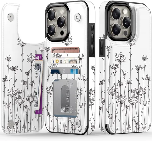 Miniatura 22 de FUNMIKO Funda tipo cartera para iPhone 13 con tarjetero, bloqueo RFID, protección de grado militar y obras de arte impresas con rayos UV, cierre