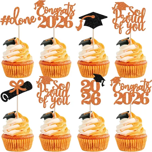 Miniatura 28 de 24 piezas de decoración de cupcakes de graduación para fiesta 2026, selecciones de cupcakes de noche de graduación 2026, decoraciones para pasteles