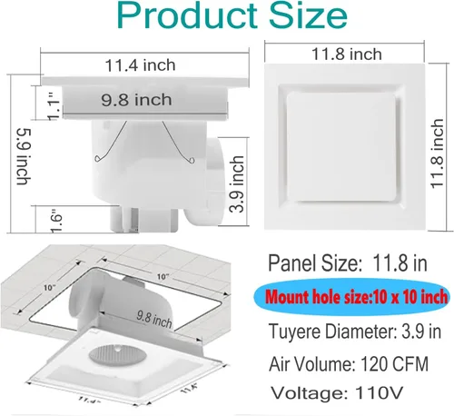 Miniatura 3 de Nalle Ventilador de ventilación de techo para baño, extractor (no requiere acceso al ático) (120 CFM, 1.2 sones) (estilo B)