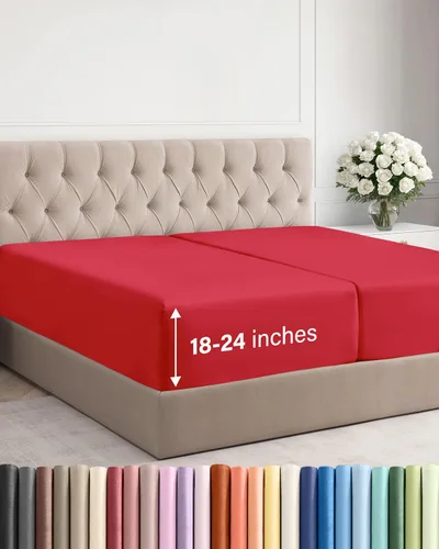 Miniatura 95 de Sábana bajera ajustable extra profunda tamaño completo – Sábana bajera individual de lujo para hotel únicamente – Se adapta fácilmente a colchones
