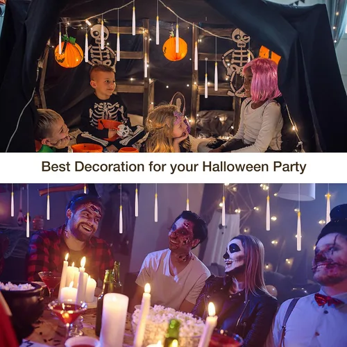 Miniatura 4 de Decoraciones de Halloween, velas flotantes con varita, velas colgantes mágicas parpadeantes, luz cálida, sin llama, con control remoto de varita