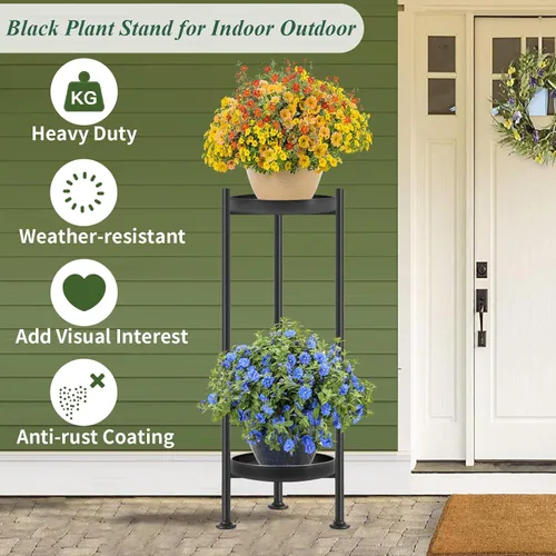 Miniatura 3 de Lilybud- lily Soporte para plantas para interiores y exteriores, soporte de hierro de 2 niveles, soporte de pedestal de 30 pulgadas de alto