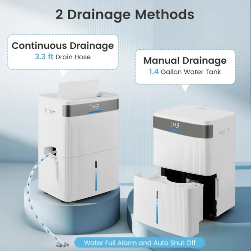 Miniatura 5 de COSTWAY Dehumidifier for Basement, Home Dehumidifier with Convenient Handle, 1.4 Gallon Tank, Auto Defrost, 24H Timer, 3-Color Indicator, Drain Hose
