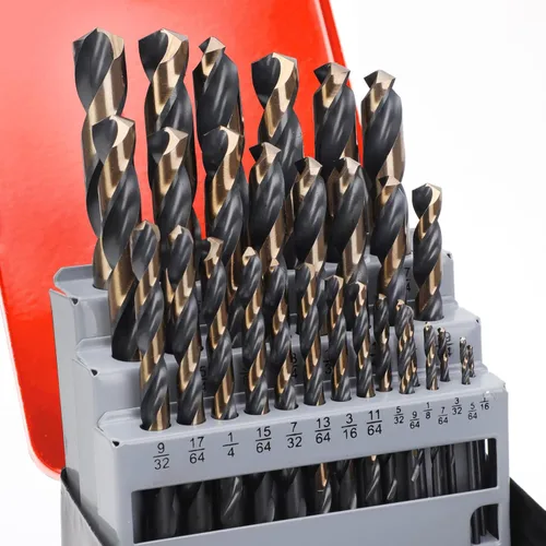 Miniatura 12 de Juego de 13 brocas de cobalto, M35 HSS, SAE (1/16 - 1/4 pulgadas), punta de 135°, kit de brocas de longitud de giro para metal endurecido, acero