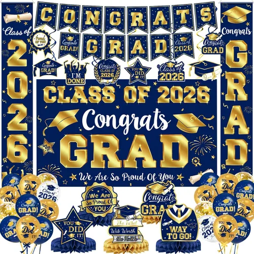 Miniatura 11 de Decoraciones de graduación 2026, juego de decoraciones de graduación rojo y negro con pancarta y telón de fondo de felicitaciones, letrero