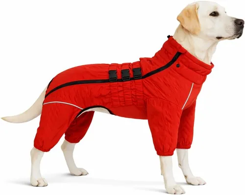 Chaleco Cálido de Doble Capa para Perro - 4 Patas Cubiertas Resistente al Viento Impermeable Abrigo Reflectante para Perros Pequeños Medianos Naranja