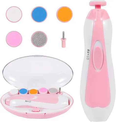 Cortador de uñas eléctrico para bebés, de bajo ruido, seguro para recién nacidos, con 6 cabezales de molienda ligeros y reemplazables, esmalte de