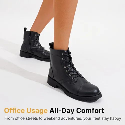 Miniatura 5 de Vepose - Botines de tacón bajo para mujer, botines militares a la moda con cordones