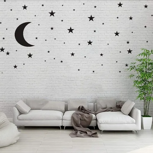Miniatura 2 de Calcomanía de vinilo con diseño de luna y estrellas, removible para niños, decoración de habitación de bebé, decoración de habitación de bebé, Negro