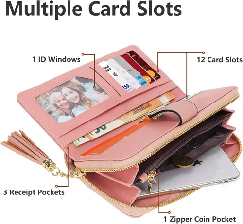 Miniatura 3 de Carteras RFID para mujer con múltiples ranuras para tarjetas y compartimento para teléfono celular