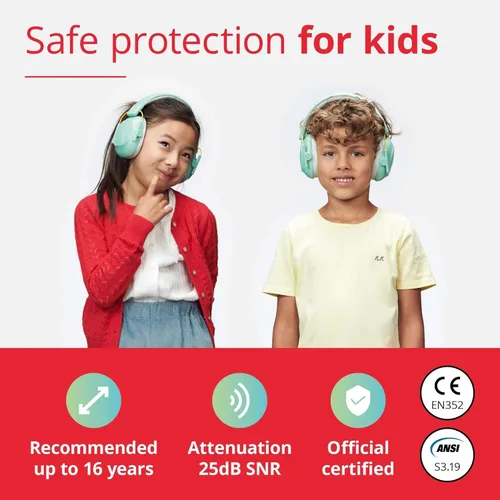 Miniatura 2 de Alpine Muffy Kids - Auriculares con cancelación de ruido para niños, certificado CE y ANSI, 25 dB, ayuda sensorial y de concentración, color menta