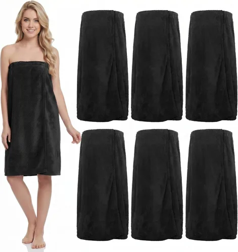 Tigeen 6 toallas de baño para mujer, bata de spa con cierre ajustable, parte superior elástica, vestido ligero (Negro, M)