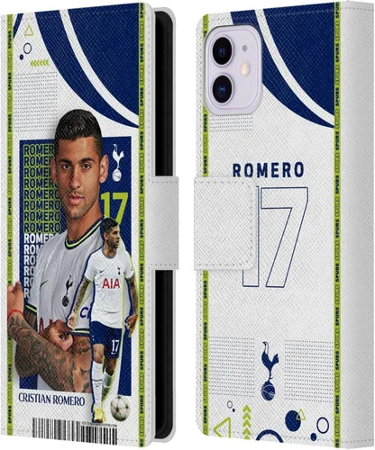 Head Case Designs Officially Licensed Tottenham Hotspur F.C. Cristian Romero 2022/23 First Team Leather Wallet Case Compatible with Apple iPhone 11