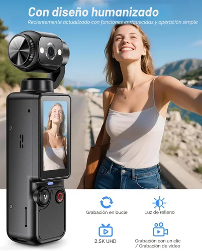 Miniatura 2 de Cámara de vlogging con lente giratoria de 180°, cámara de cuerpo de bolsillo con grabación de audio y video, batería de 7 horas, cámaras POV de mano